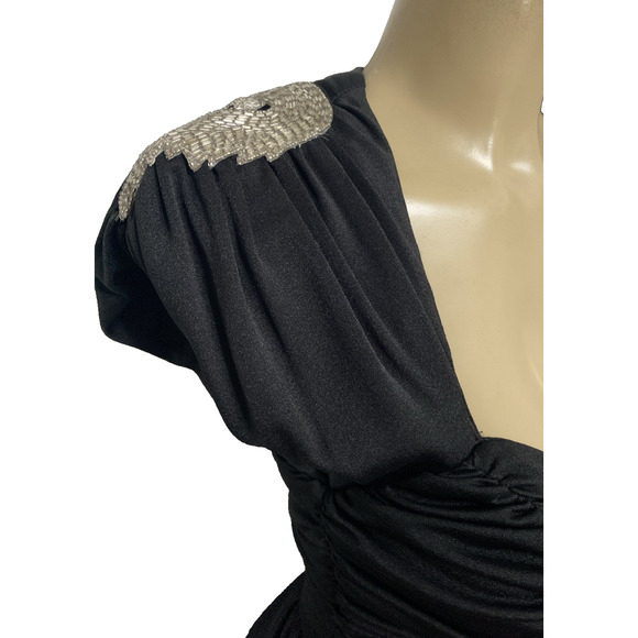 Climax Karen Okada Black Jumpsuit V Neck Draped Embellished Vintage Ruched XS - Picture 6 of 9